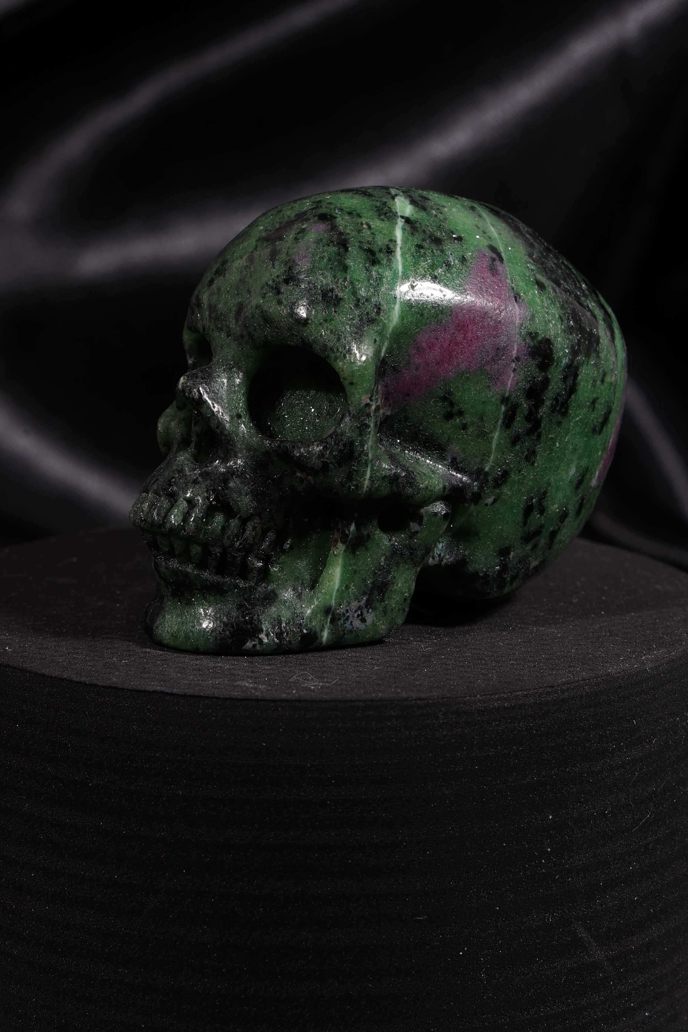 Ruby Zoisite Skull Carving