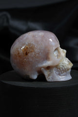 Flower Agate Skull with druzy Carving