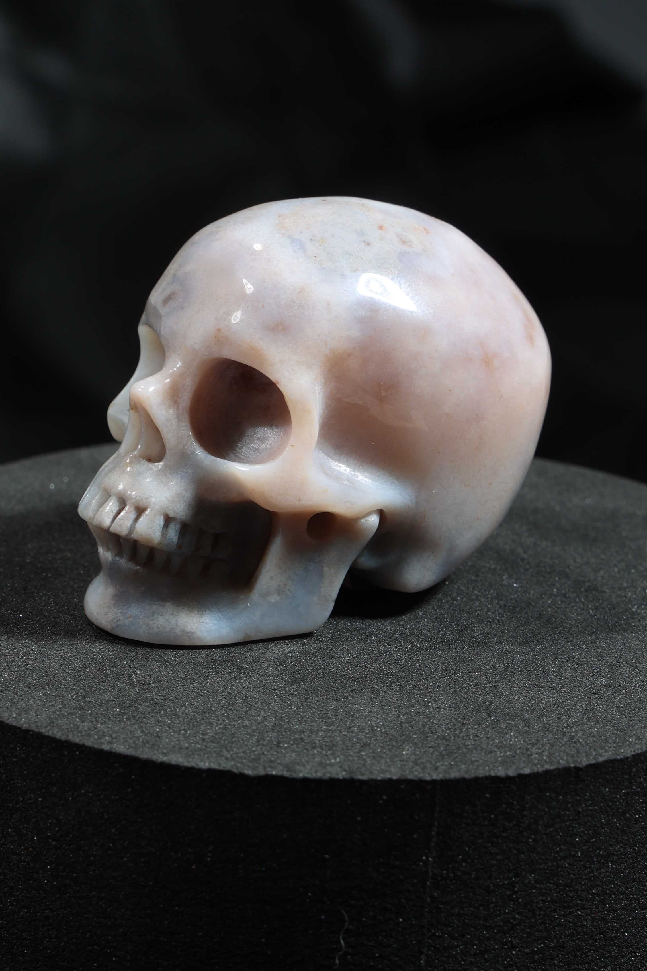 Flower Agate Skull Carving