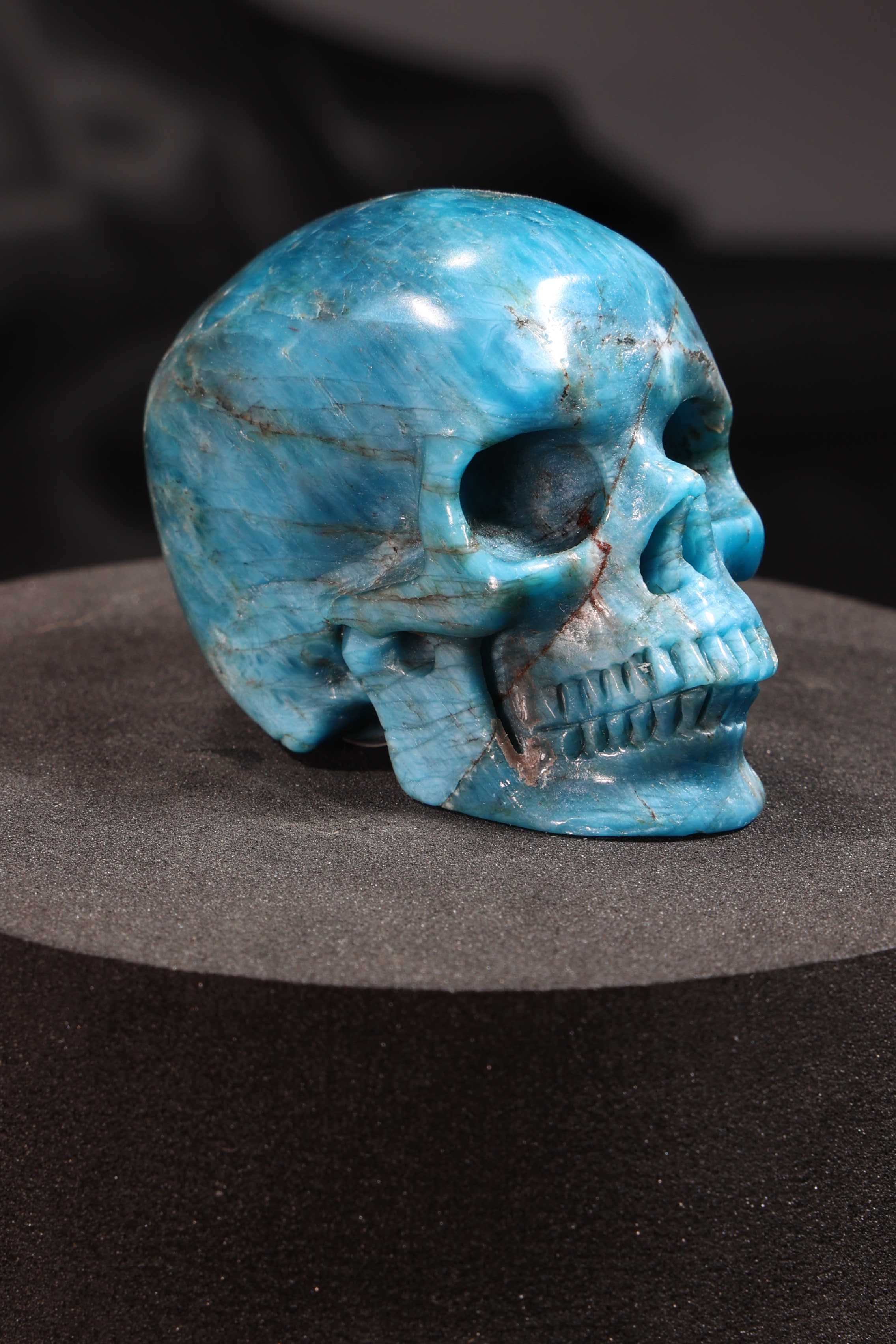 Blue Apatite Skull Carving