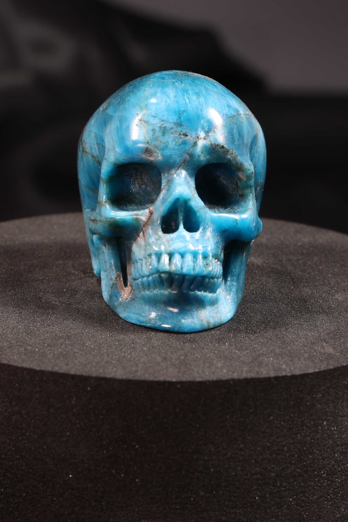 Blue Apatite Skull Carving