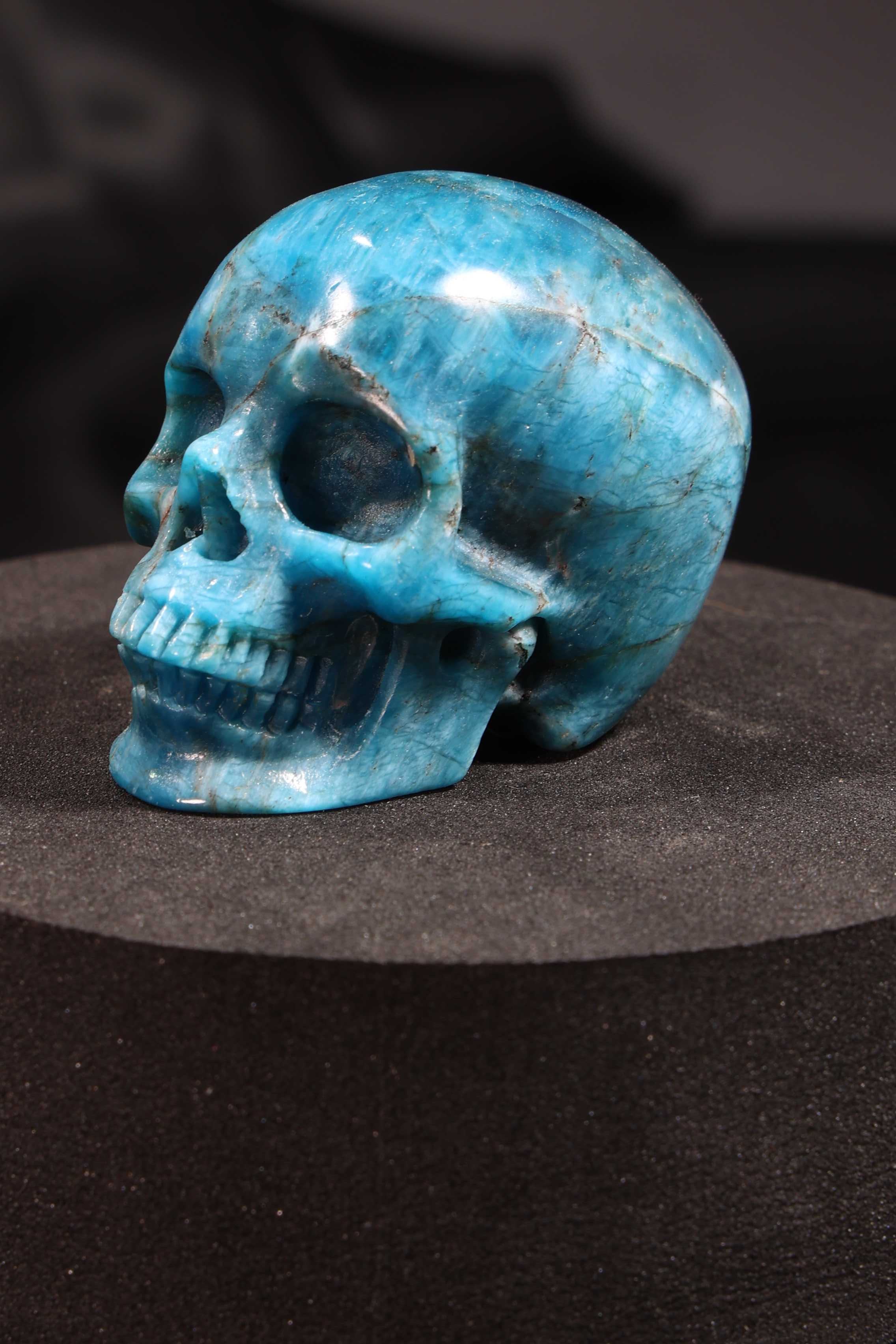 Blue Apatite Skull Carving