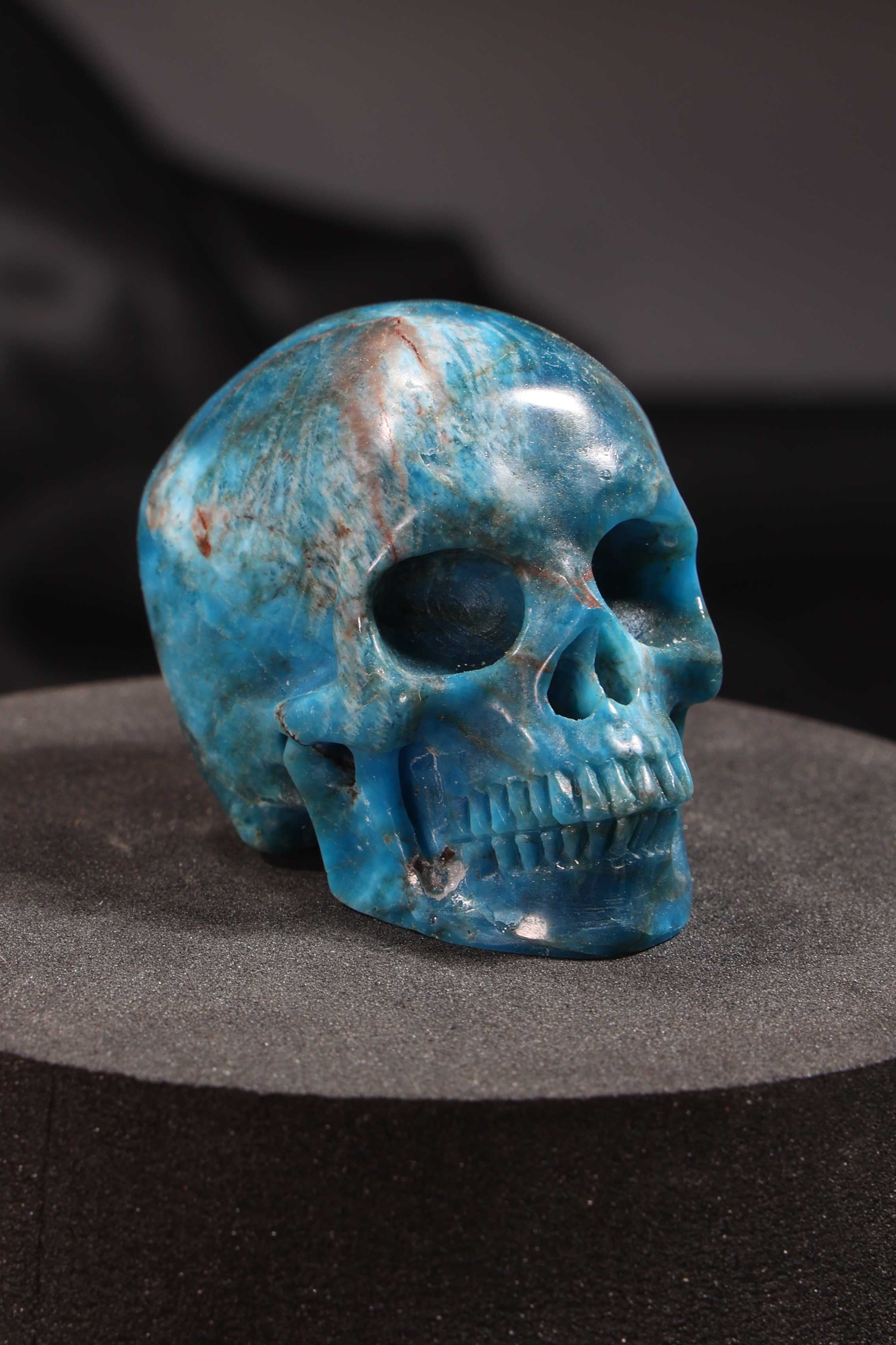 Blue Apatite Skull Carving