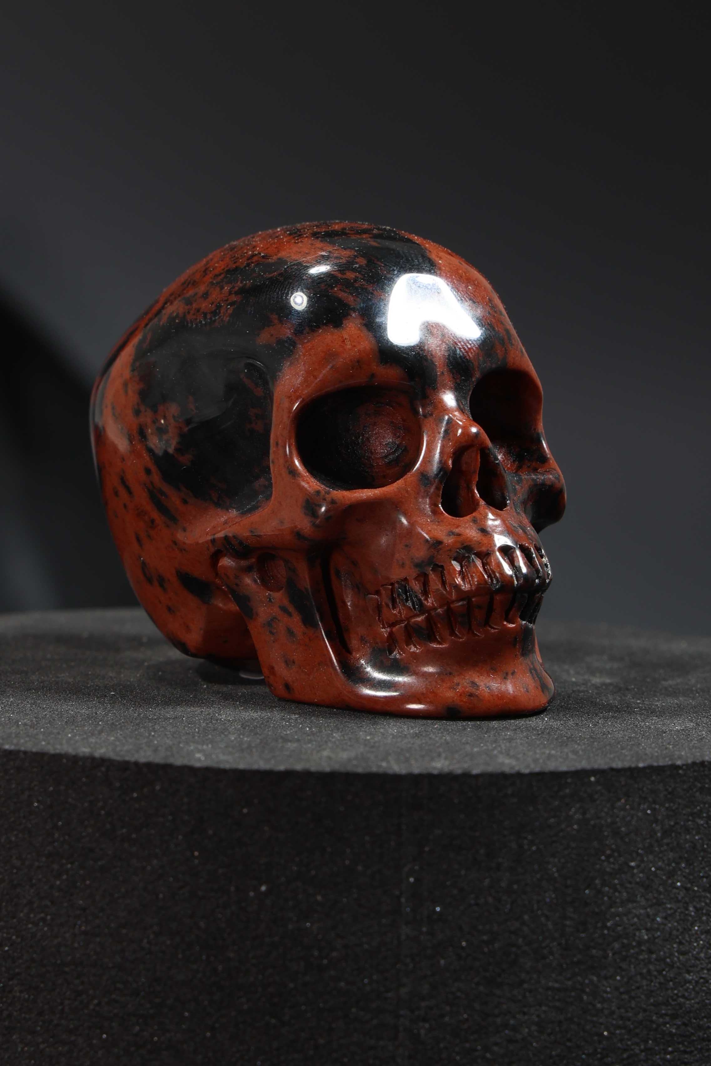 Mahogany Obsidian Skull Carving