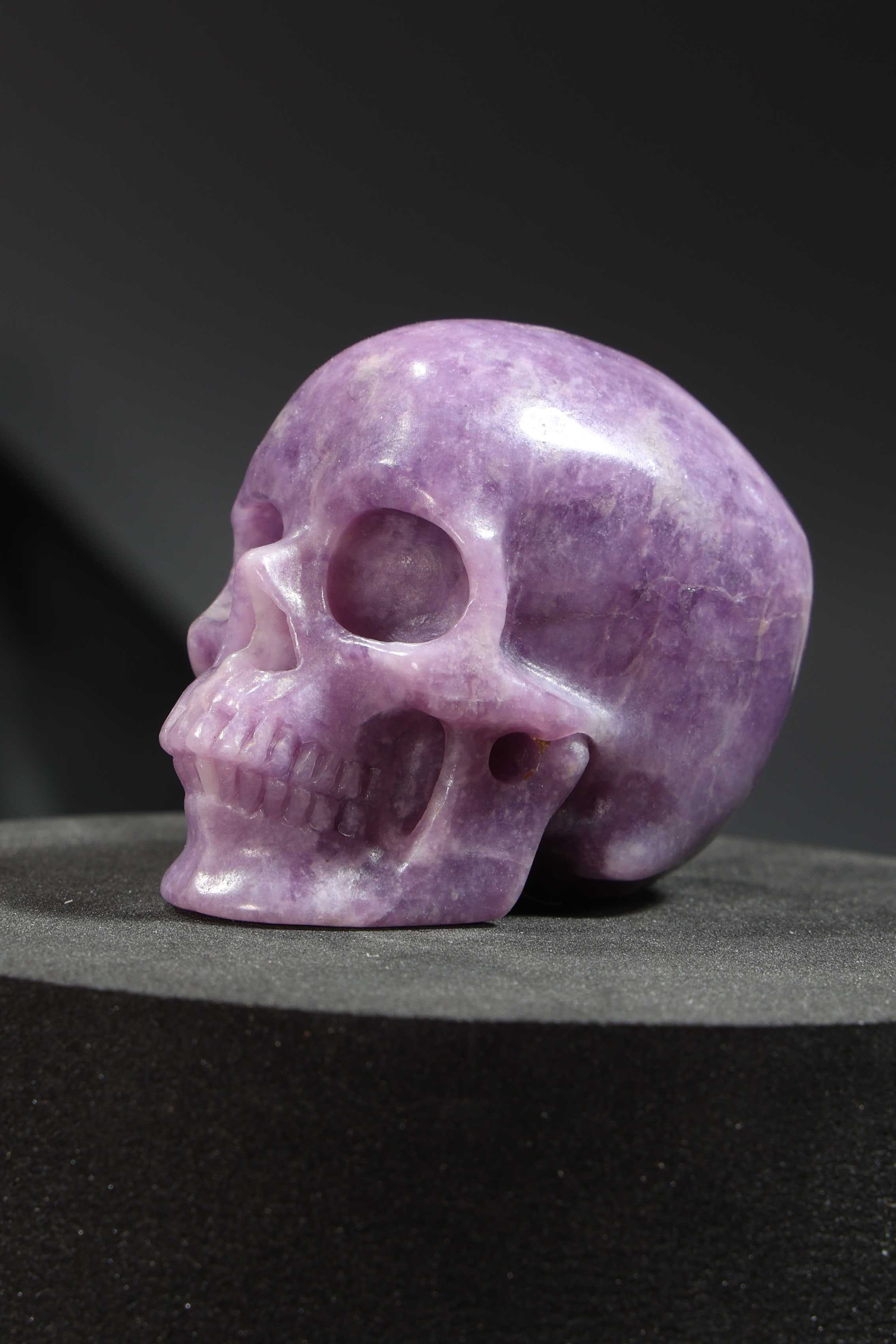 Lepidolite Skull Carving