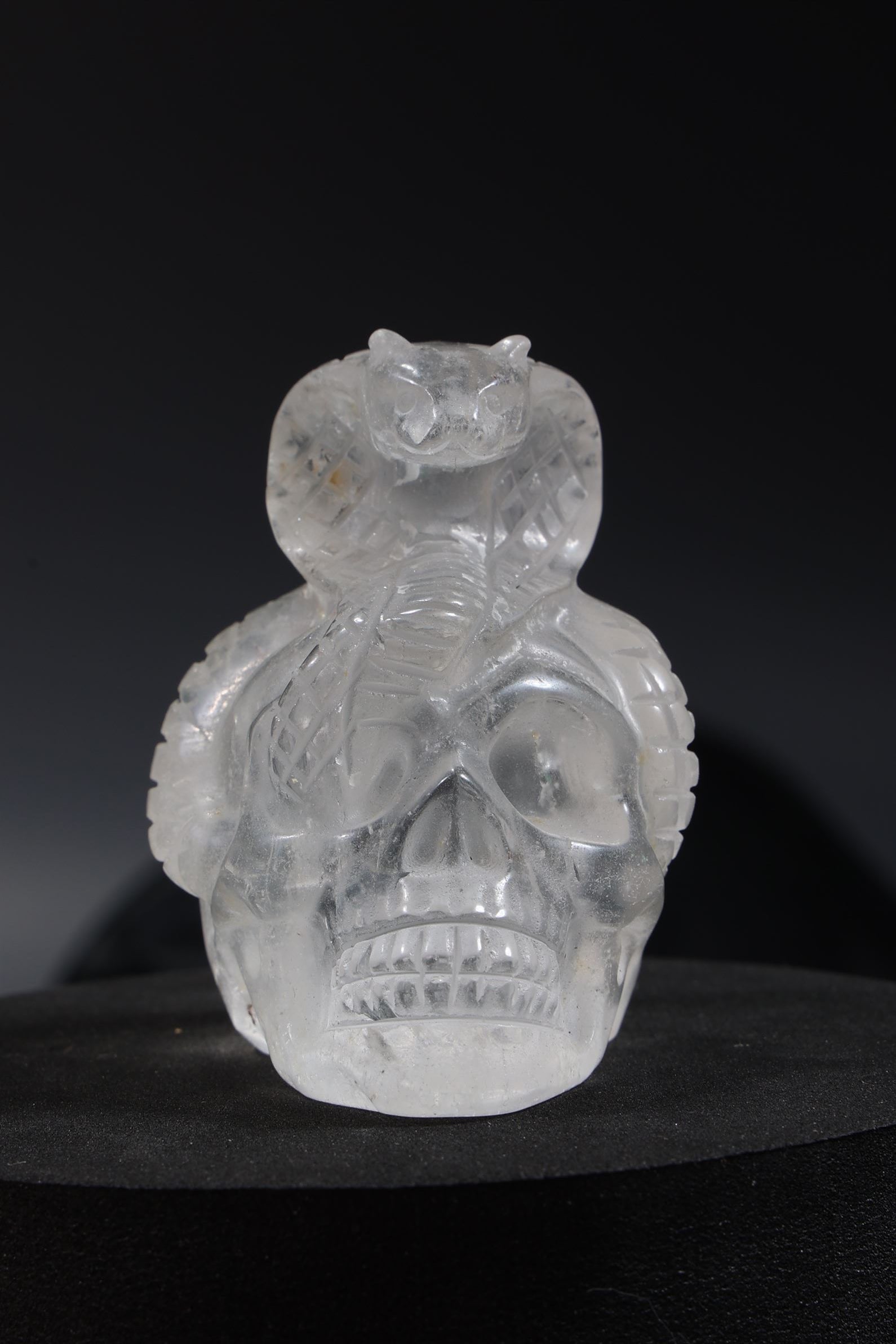 Clear Quartz Skull + Cobra Carving