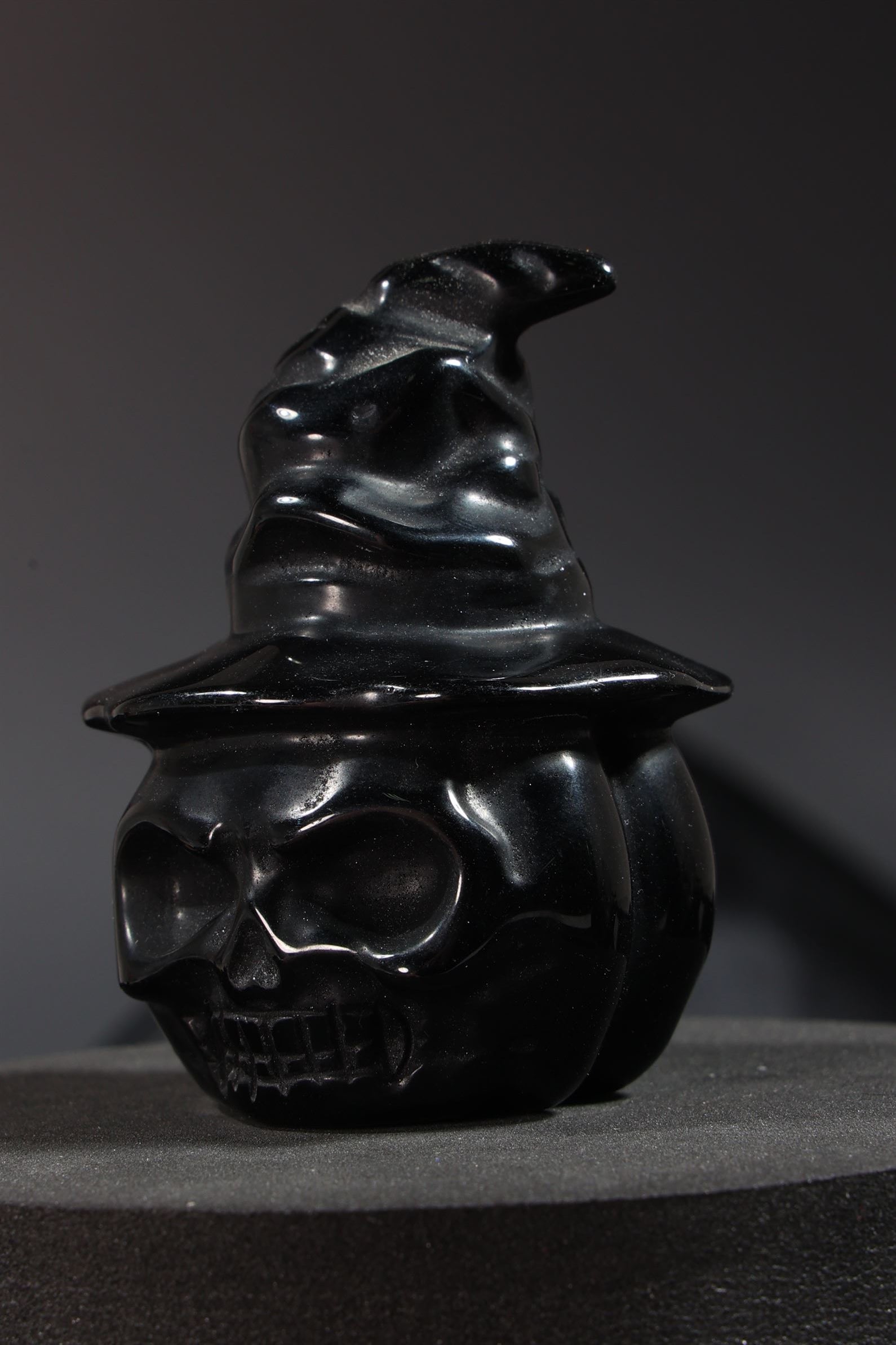 Black Obsidian Pumpkin Skull Carving