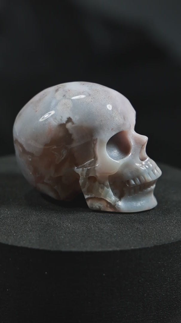 Flower Agate Skull Carving