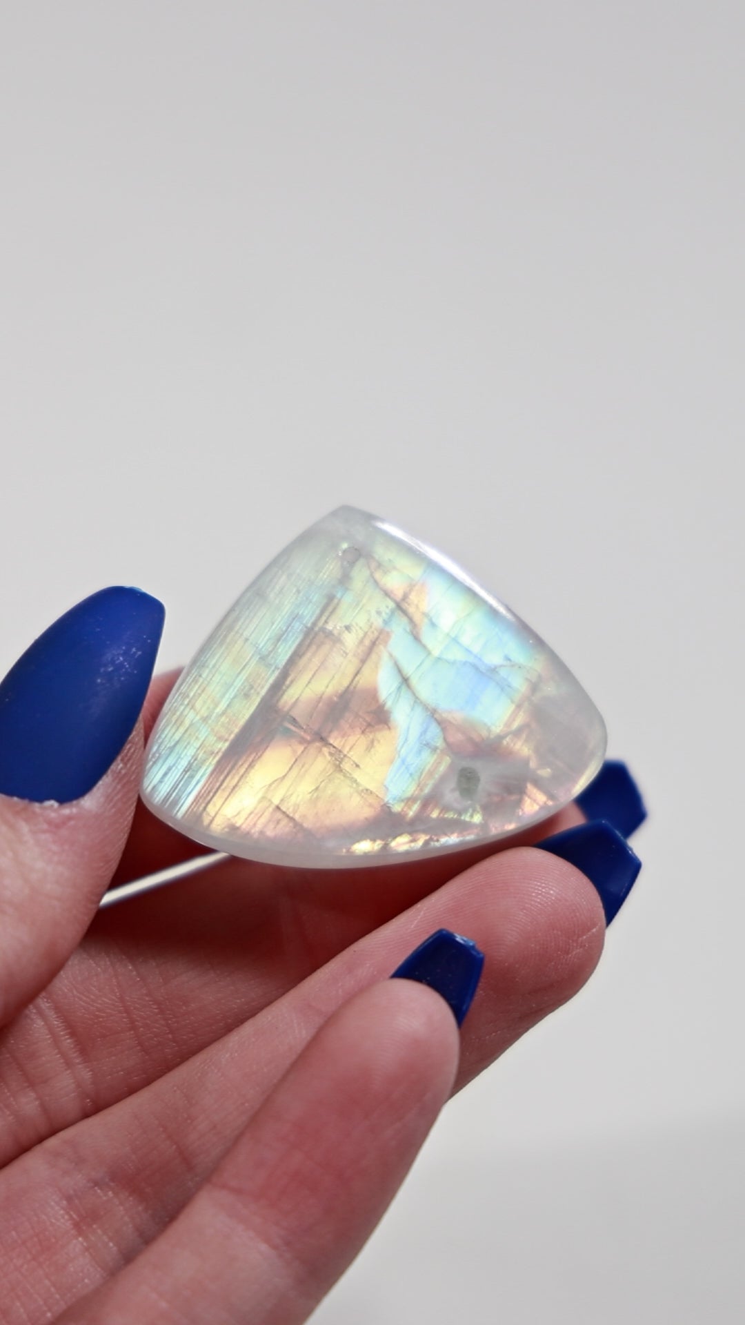 -AAA GRADE - Rainbow Moonstone Cab (Drilled)